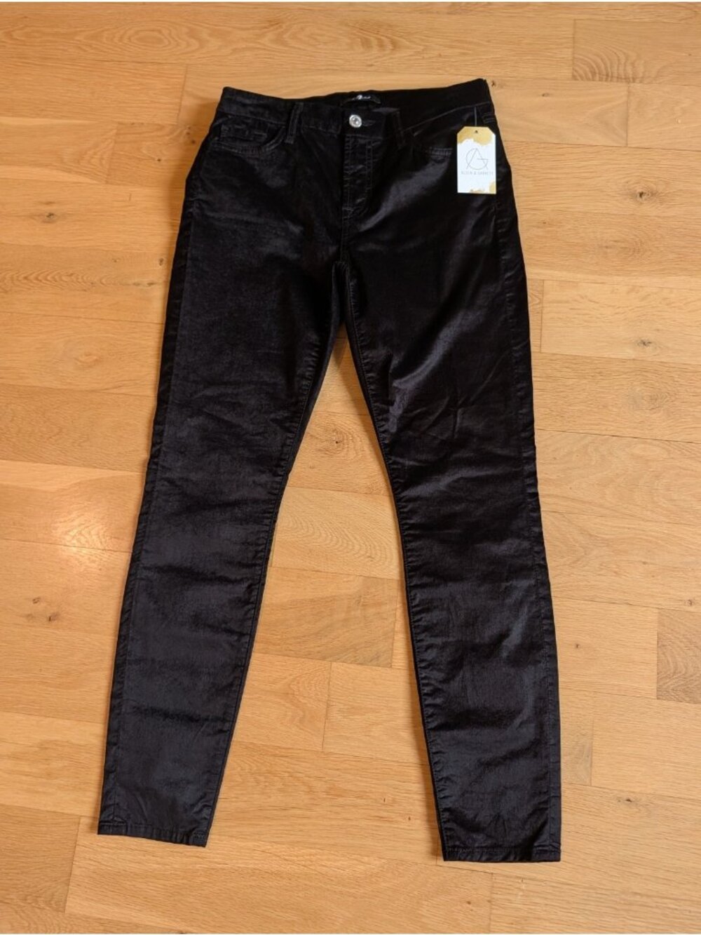 7 For All Mankind Black Velvet-Feel Skinny Jeans, Size 30